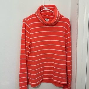 J.Crew Coral and White Striped Turtleneck